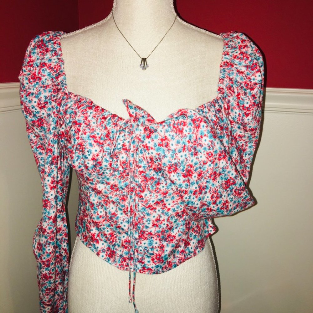 SALE! Beautiful AFRM Red Aqua Form Fitting Top - Picture 5 of 8